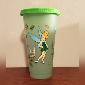 Green Fairy Tinker Bell Plastic 24oz Color Changing Cup Tumbler Lid  Straw